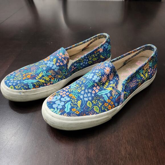 Keds x Rifle Paper Co Double Decker Slip On Sneakers Navy Floral Size 7.5 - Picture 2 of 7